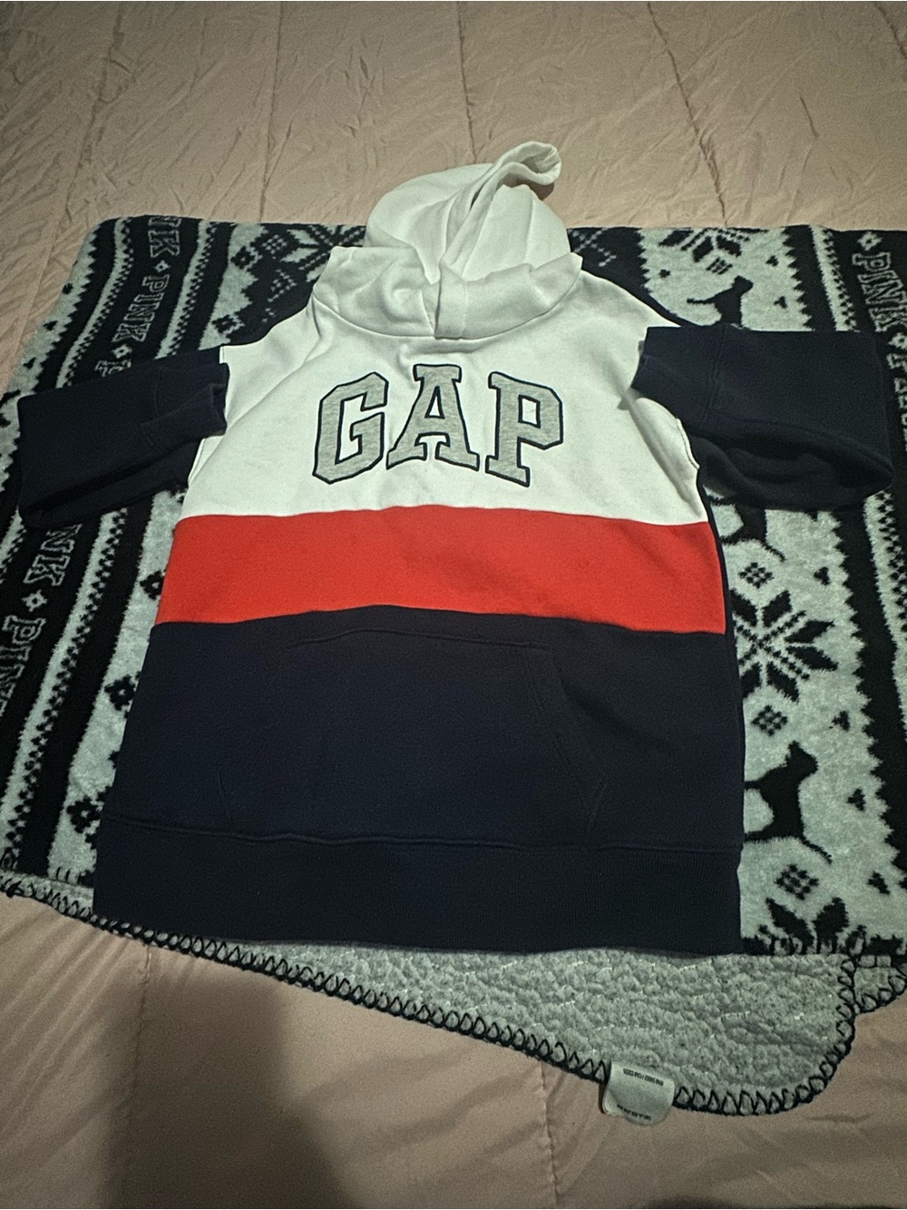 GAP Colorblock Hoodie in White, Red, and Navy